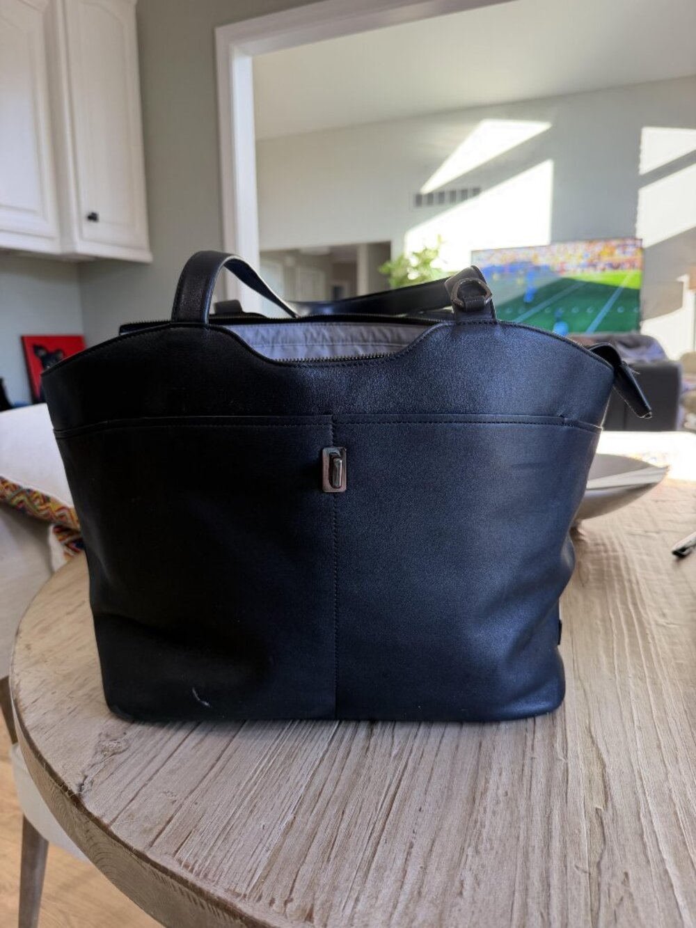 TUMI Black Zip-Top Leather Travel Tote